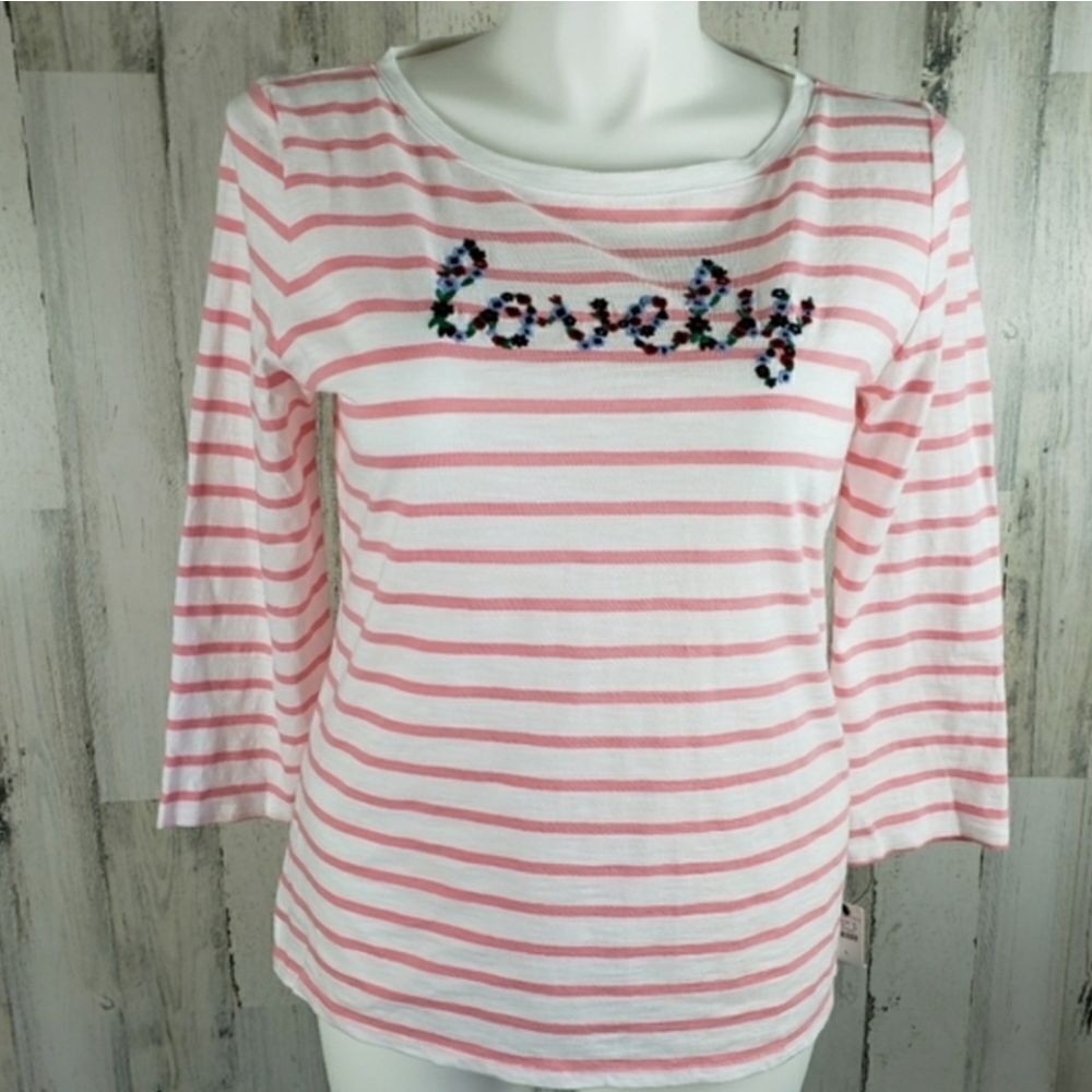 Talbots Embroidered Striped Top Sz Large